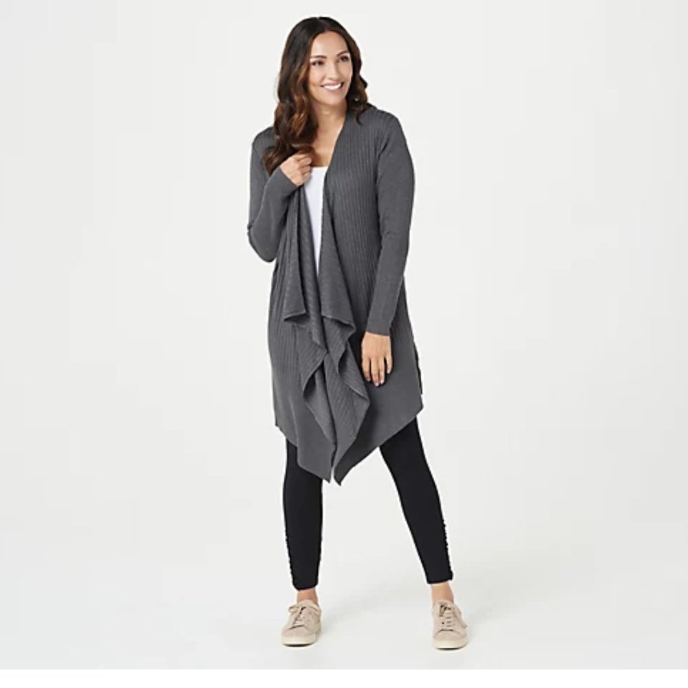 ZUDA Ecovero Open Front Cardigan with Rib Detail